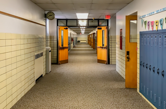 Empty school hallway