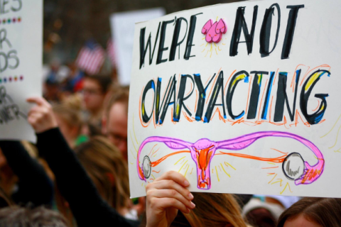 Reproductive rights sign at a Women's March protesting Trump.