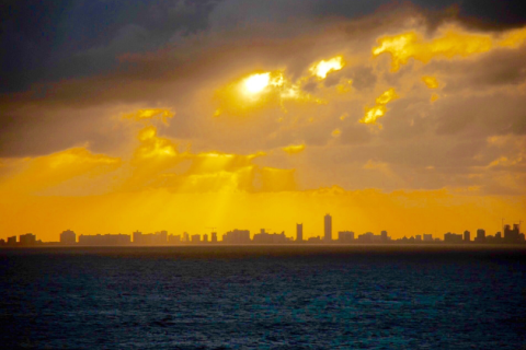 Miami skyline with overcast sky