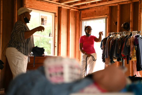 Church Vice Chair Janet Robinson, 64, right, and Yolanda Grayson King, 69, left, inside of the Mt. Pleasant Baptist Church on July 7, 2021, in Gainesville, VA.
