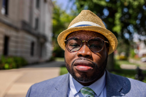 Vauhxx Booker, spoke during a press conference after a special prosecutor charged him with felony assault